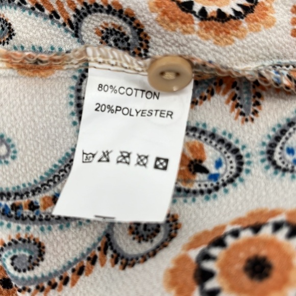 MOUSSY Tunic Blouse paisley Neutral Tan Print Top Large - Picture 6 of 7